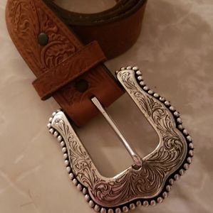 Tony Lama C50739 Brown Hand Tooled Leather Layla Western Buckle Belt Size 32